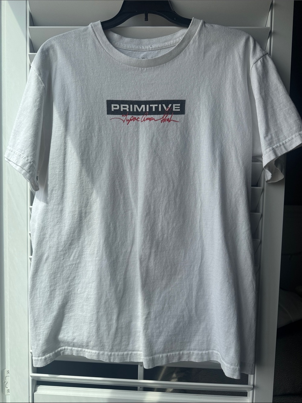 Primitive White 2Pac Logo Tee with Black and Red Accents